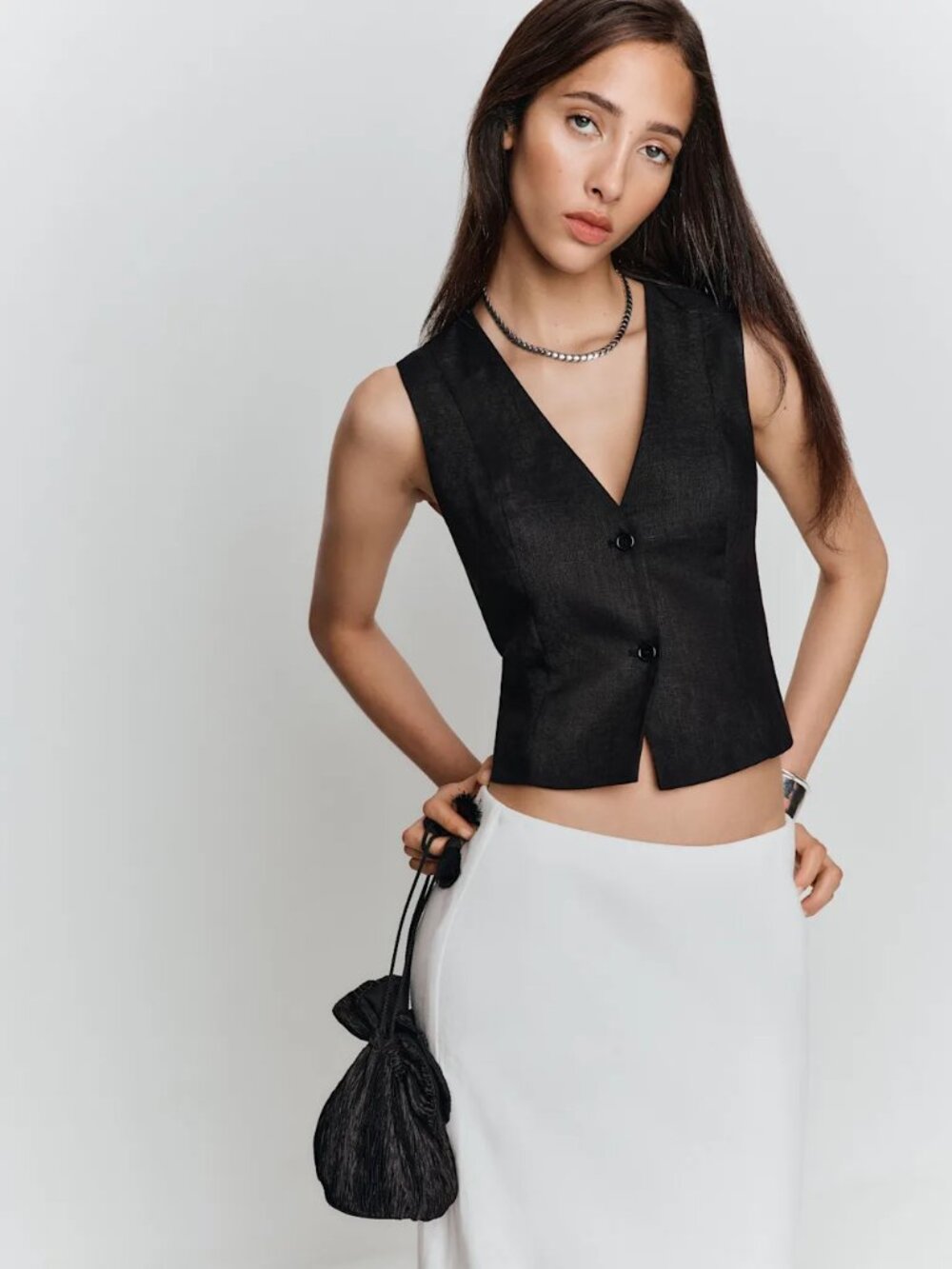 Reformation Anita Vest Black Linen